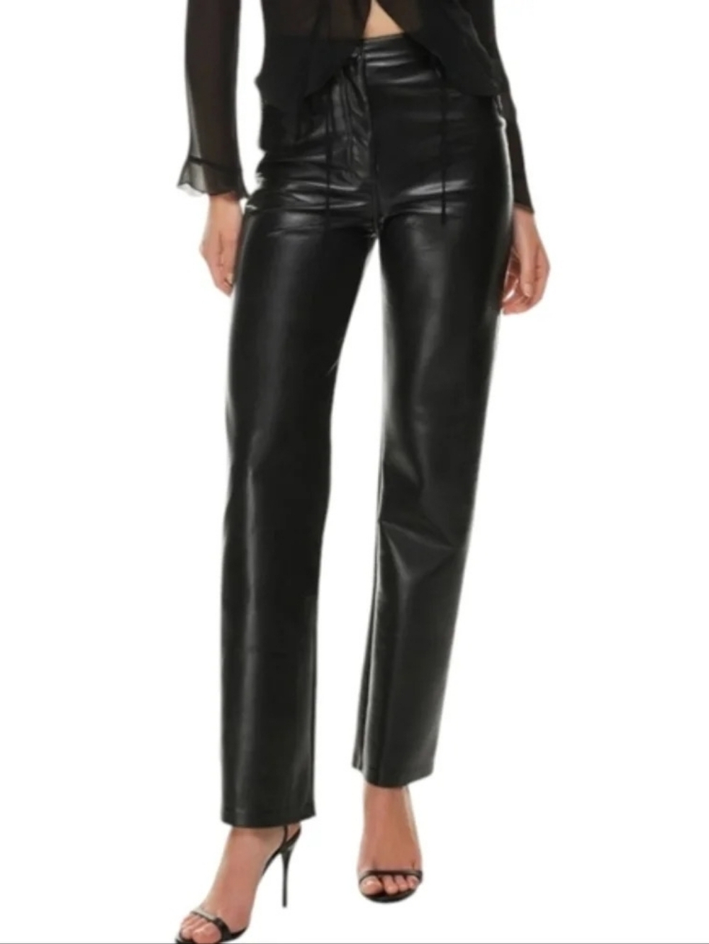Aritzia Wilfred Melina Pant Women 10 Moto Boho Faux Leather High Rise Baddie